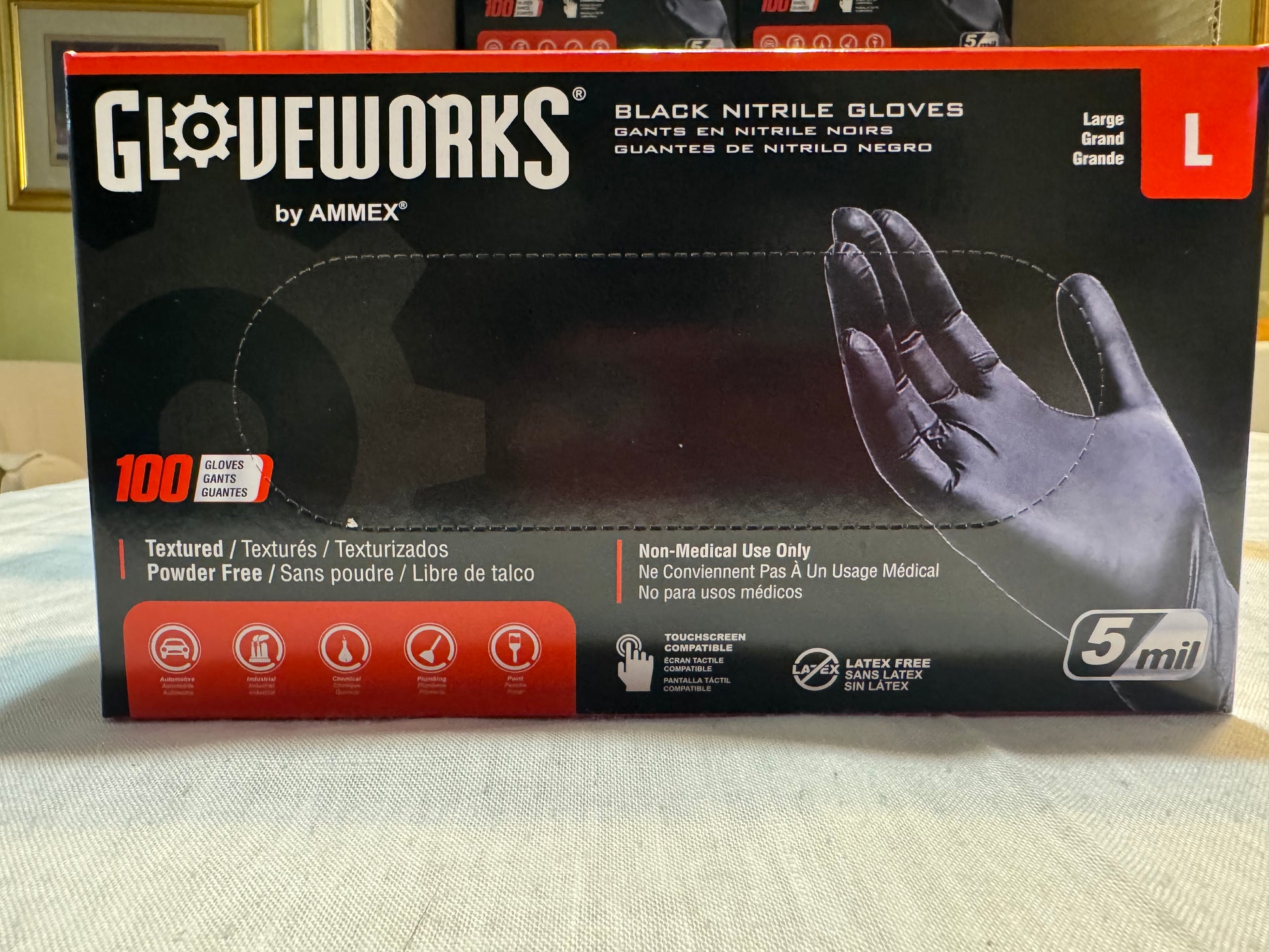 Gloveworks Black Nitrile Gloves - Large (100 Count)