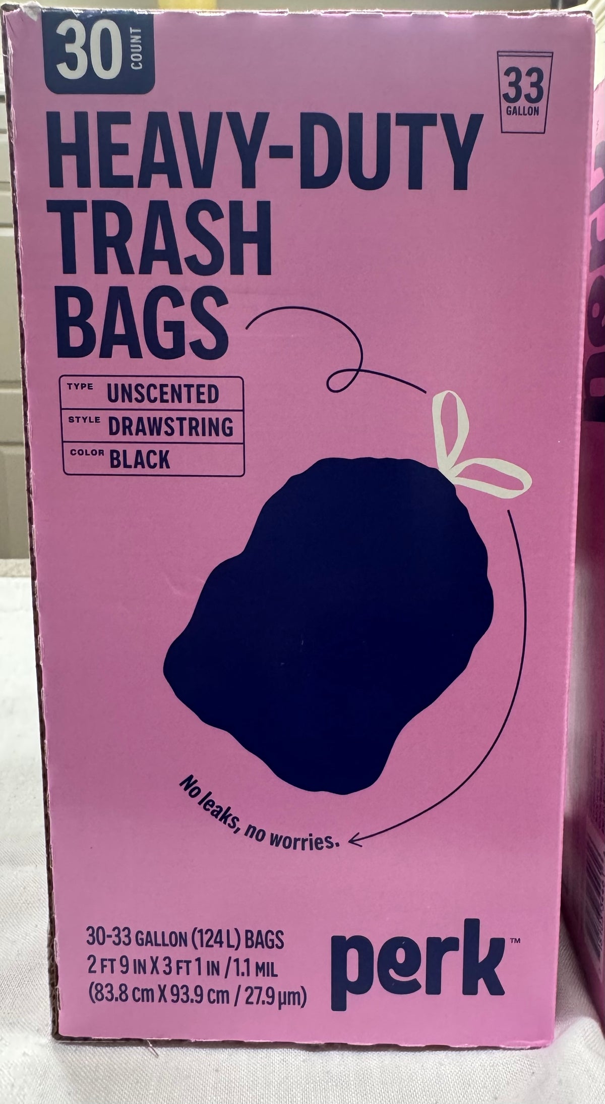 Perk Heavy-Duty Trash Bags, 30–33 Gallon, Black, 30 Count