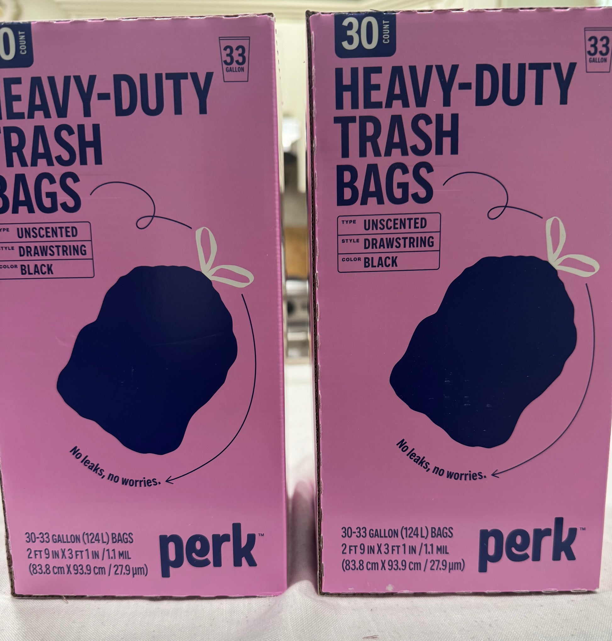 Perk Heavy-Duty Trash Bags, 30–33 Gallon, Black, 30 Count