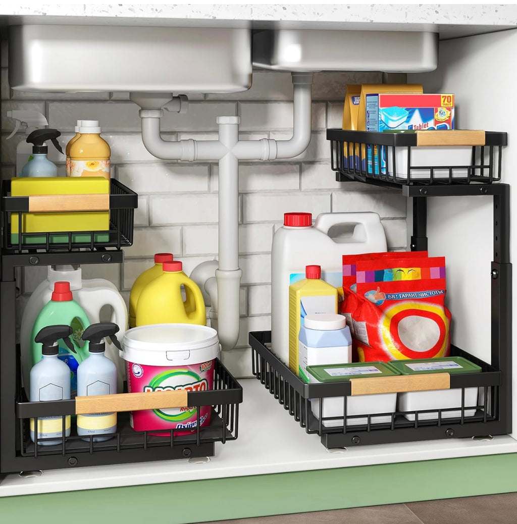Under Sink Sliding Organizer (2-Tier Cabinet Storage)