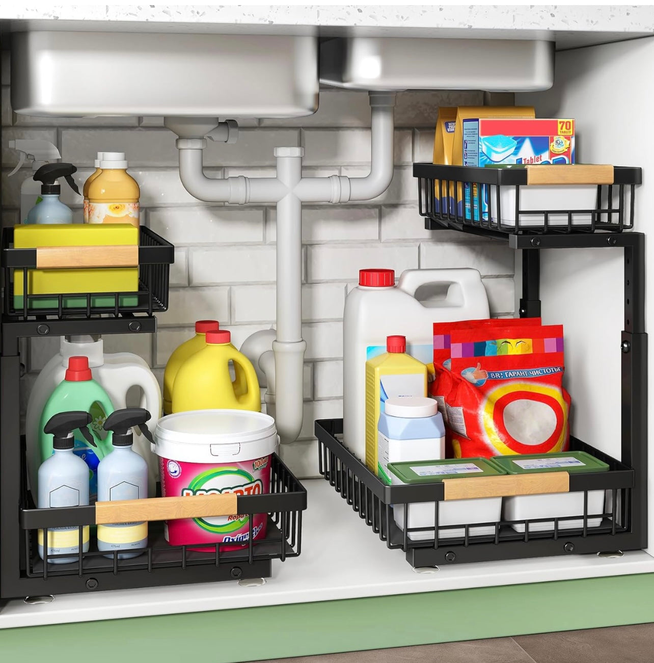 Under Sink Sliding Organizer (2-Tier Cabinet Storage)