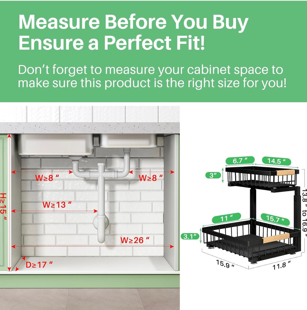 Under Sink Sliding Organizer (2-Tier Cabinet Storage)