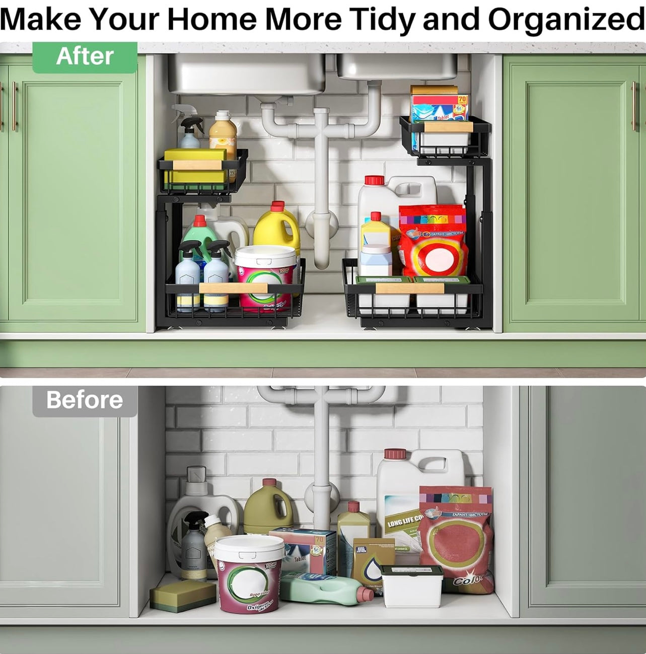 Under Sink Sliding Organizer (2-Tier Cabinet Storage)