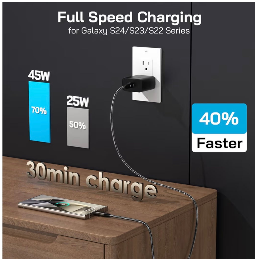 45W USB-C Charger Fast Charger (10FT Cable)