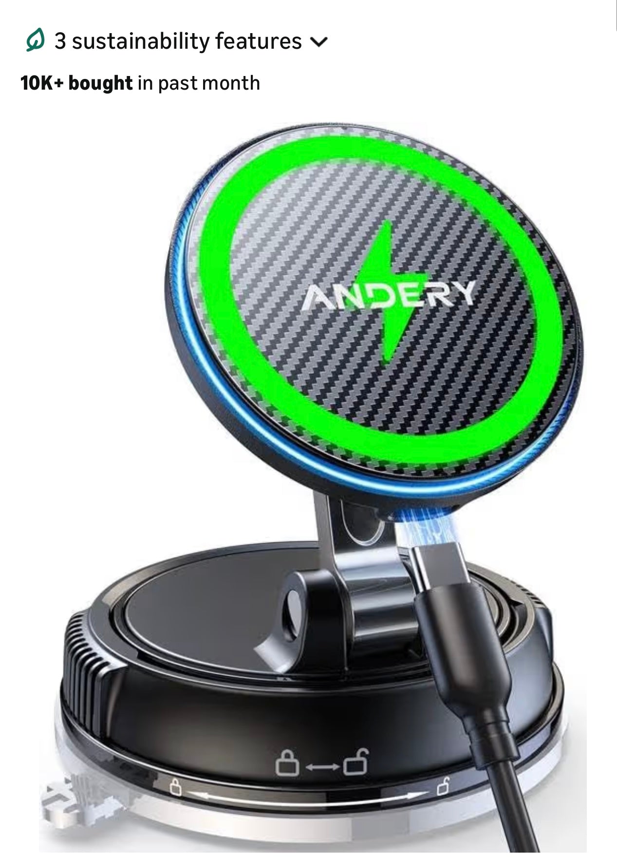 Magnetic car phone mount (15W Fast Charge)
