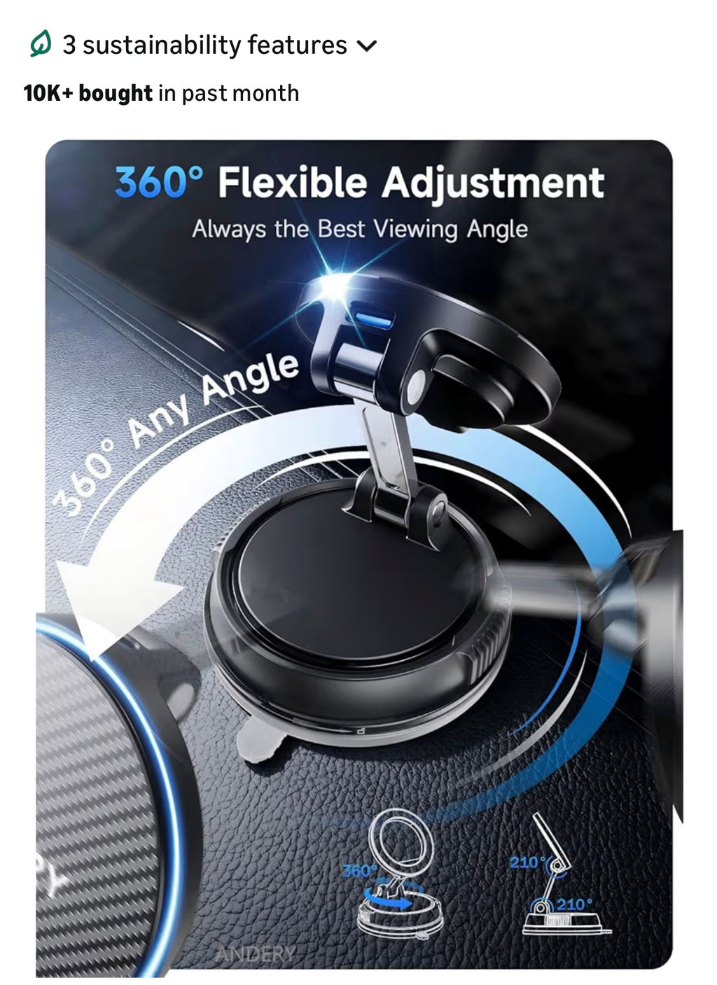 Magnetic car phone mount (15W Fast Charge)