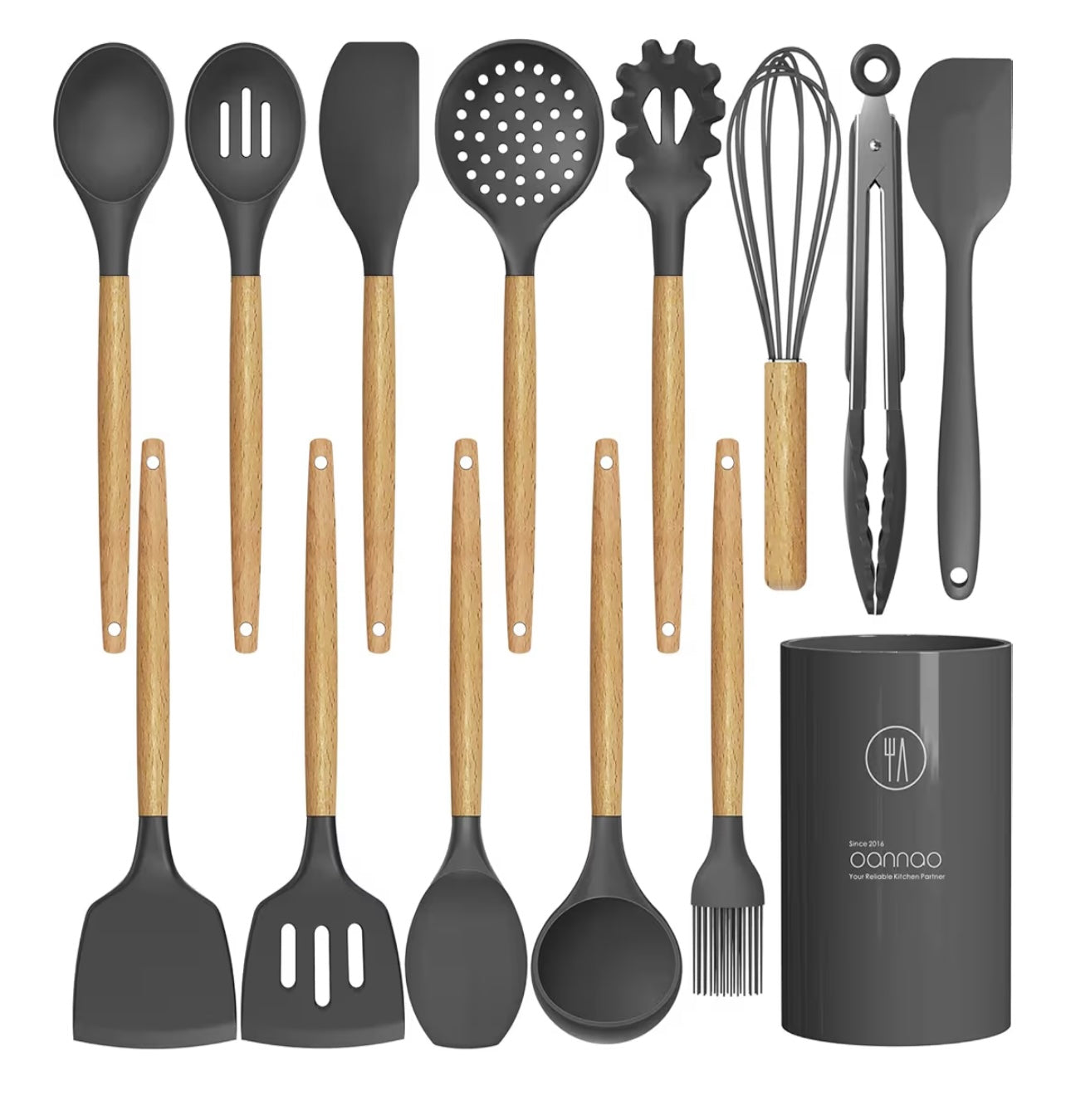 Silicone Cooking Utensils Kitchen Set (Heat-Resistant, Gray)
