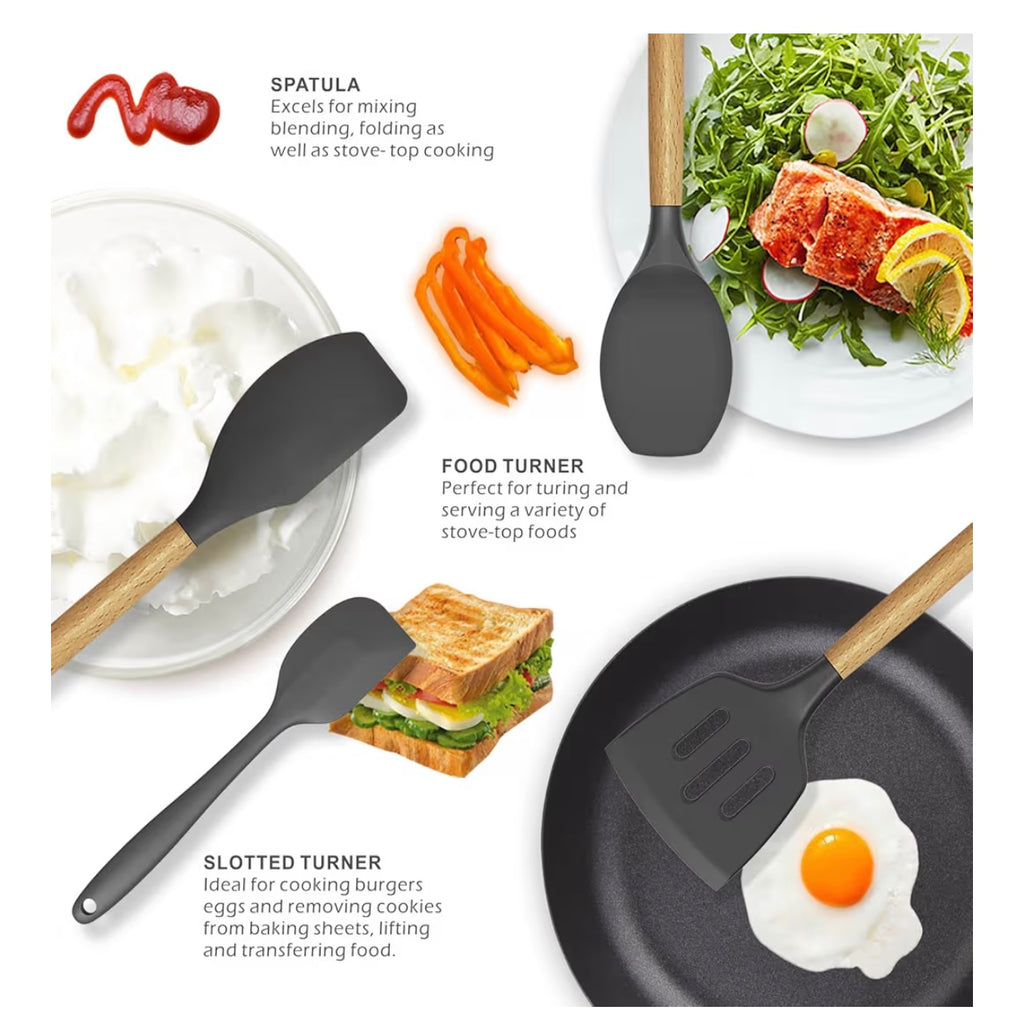 Silicone Cooking Utensils Kitchen Set (Heat-Resistant, Gray)