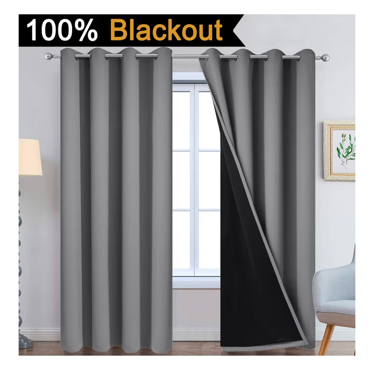 YakamoK 100% Blackout Curtains – 84 Inch (2 Panels)