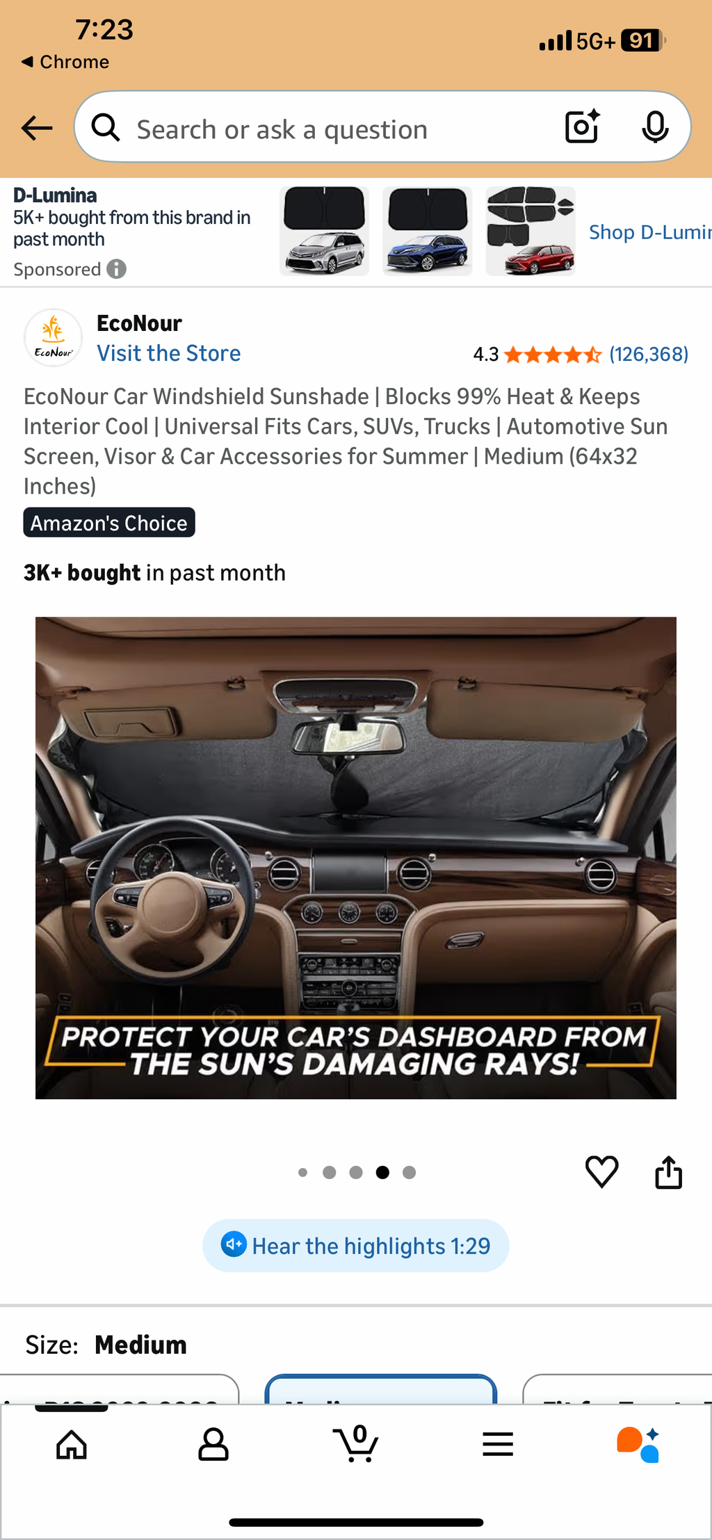 EcoNour Car Windshield Sunshade (Medium)