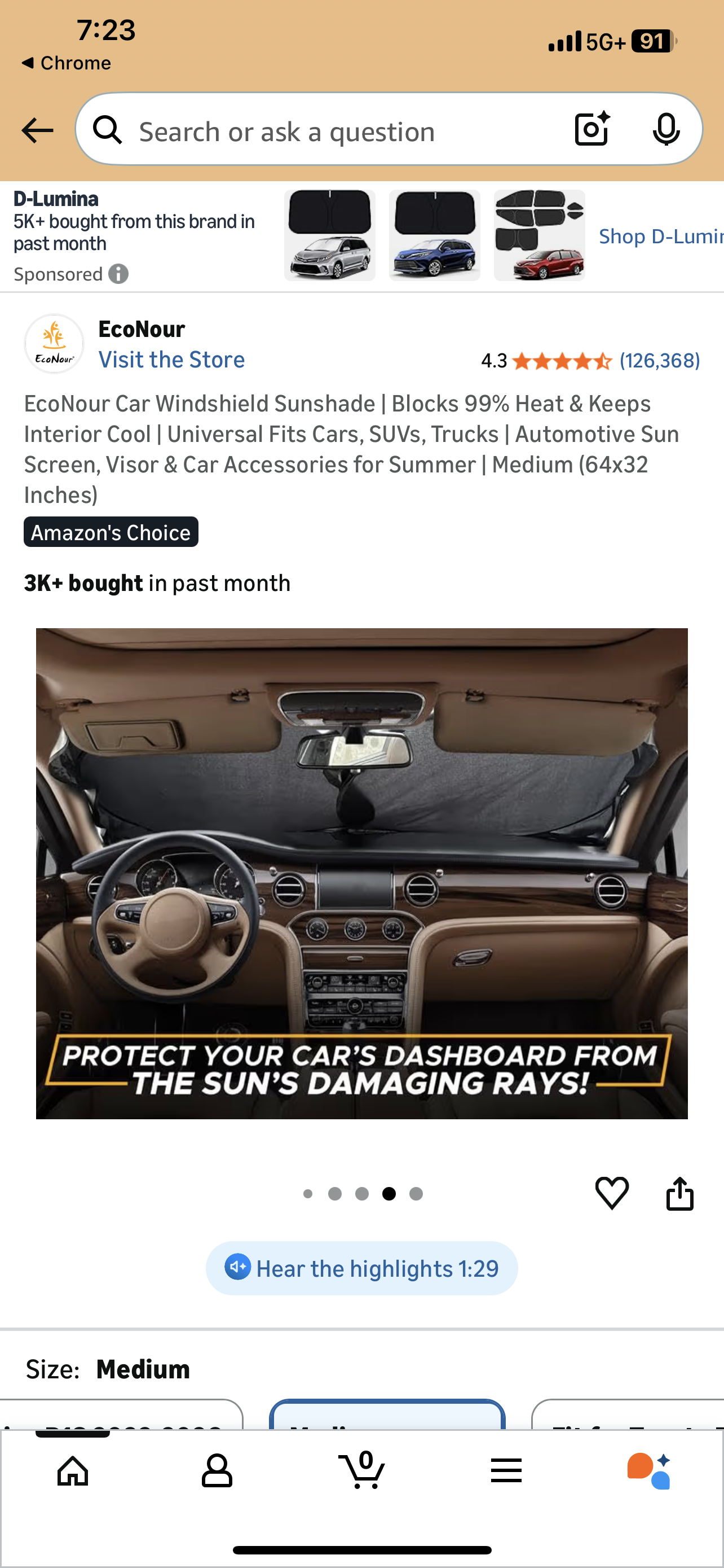 EcoNour Car Windshield Sunshade (Medium)