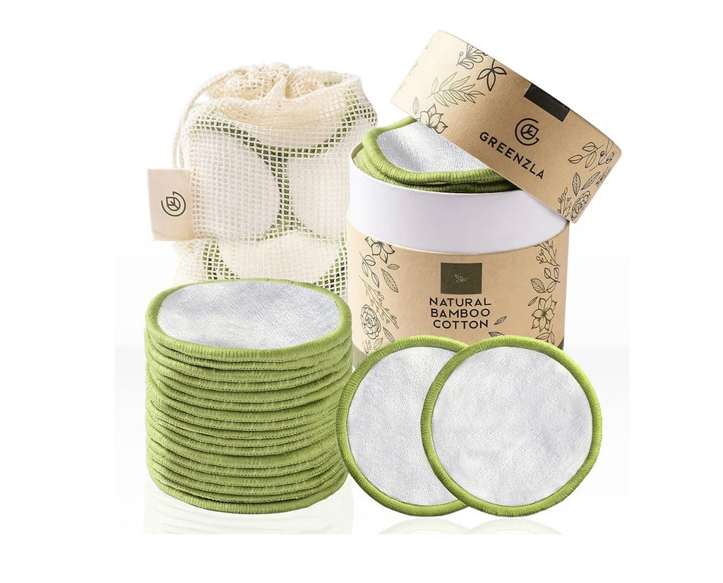 Reusable Makeup Remover Pads (20-Pack, Washable Bamboo Cotton)