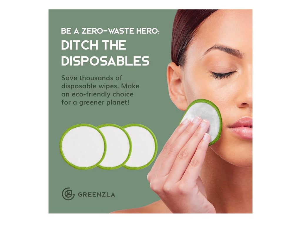 Reusable Makeup Remover Pads (20-Pack, Washable Bamboo Cotton)