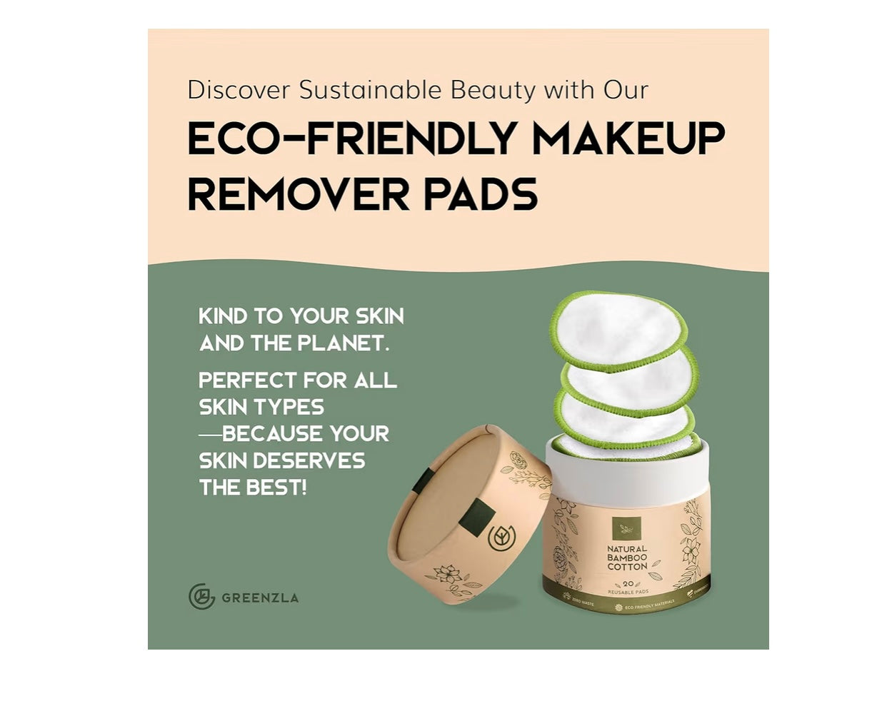 Reusable Makeup Remover Pads (20-Pack, Washable Bamboo Cotton)