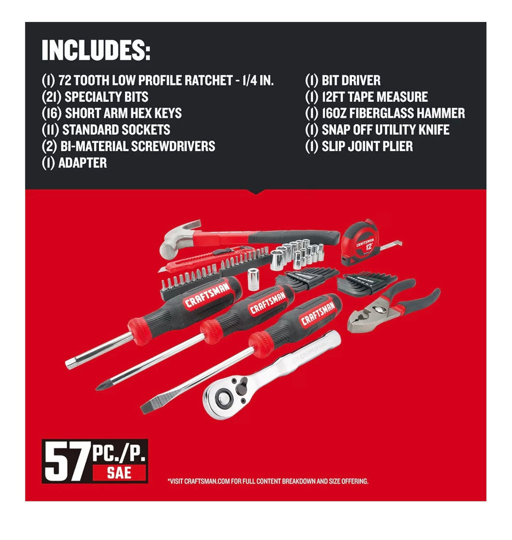 CRAFTSMAN 57-Piece Mechanics Tool Set (Sockets, Ratchet & Hand Tools)