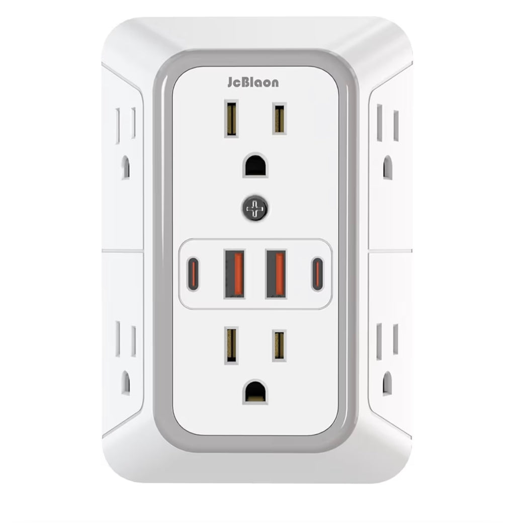 JcBlaon Outlet Extender Surge Protector (6 Outlets + USB Ports)
