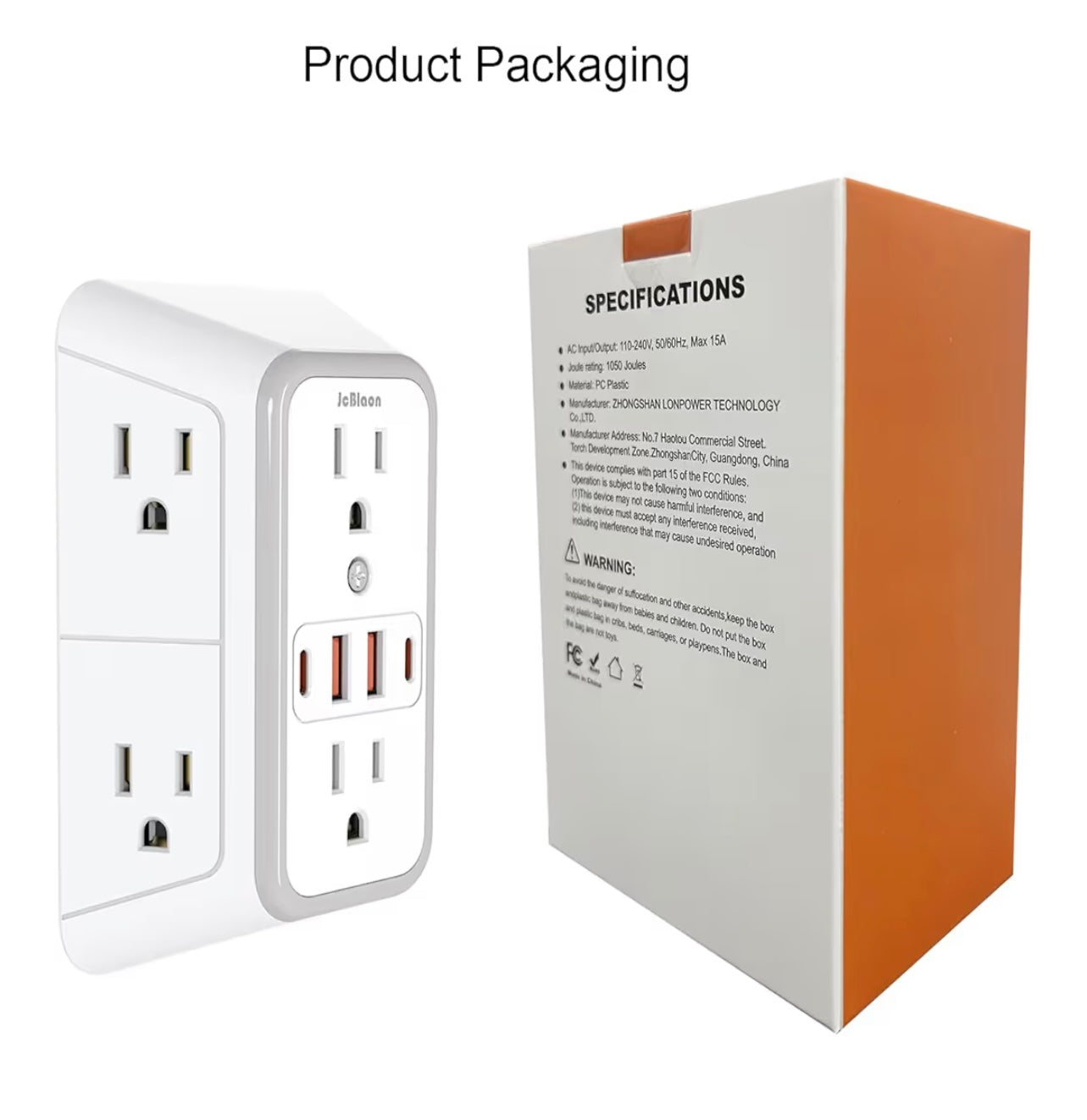 JcBlaon Outlet Extender Surge Protector (6 Outlets + USB Ports)