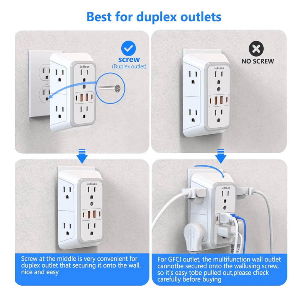 JcBlaon Outlet Extender Surge Protector (6 Outlets + USB Ports)