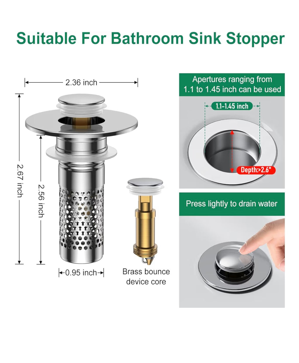 Universal Bathroom Sink Drain Strainer – Stainless Steel Anti-Clog Pop-Up Stopper