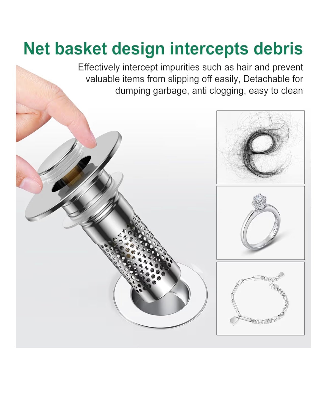 Universal Bathroom Sink Drain Strainer – Stainless Steel Anti-Clog Pop-Up Stopper