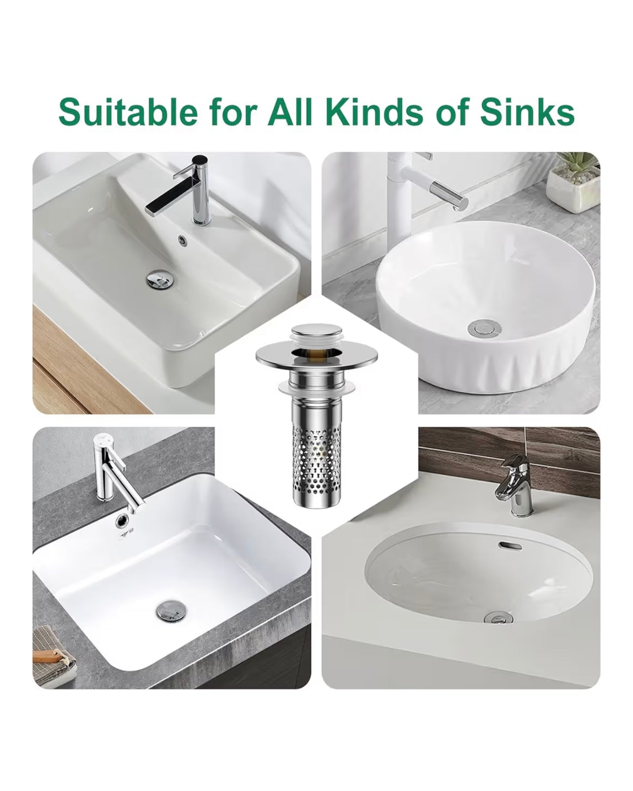 Universal Bathroom Sink Drain Strainer – Stainless Steel Anti-Clog Pop-Up Stopper